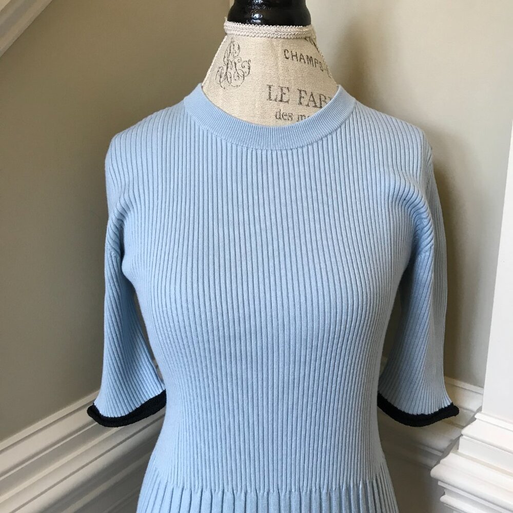NWOT Proenza Schouler Rib Knit Midi Dress Womens Large Blue Black Crew Neck Silk - Picture 6 of 14